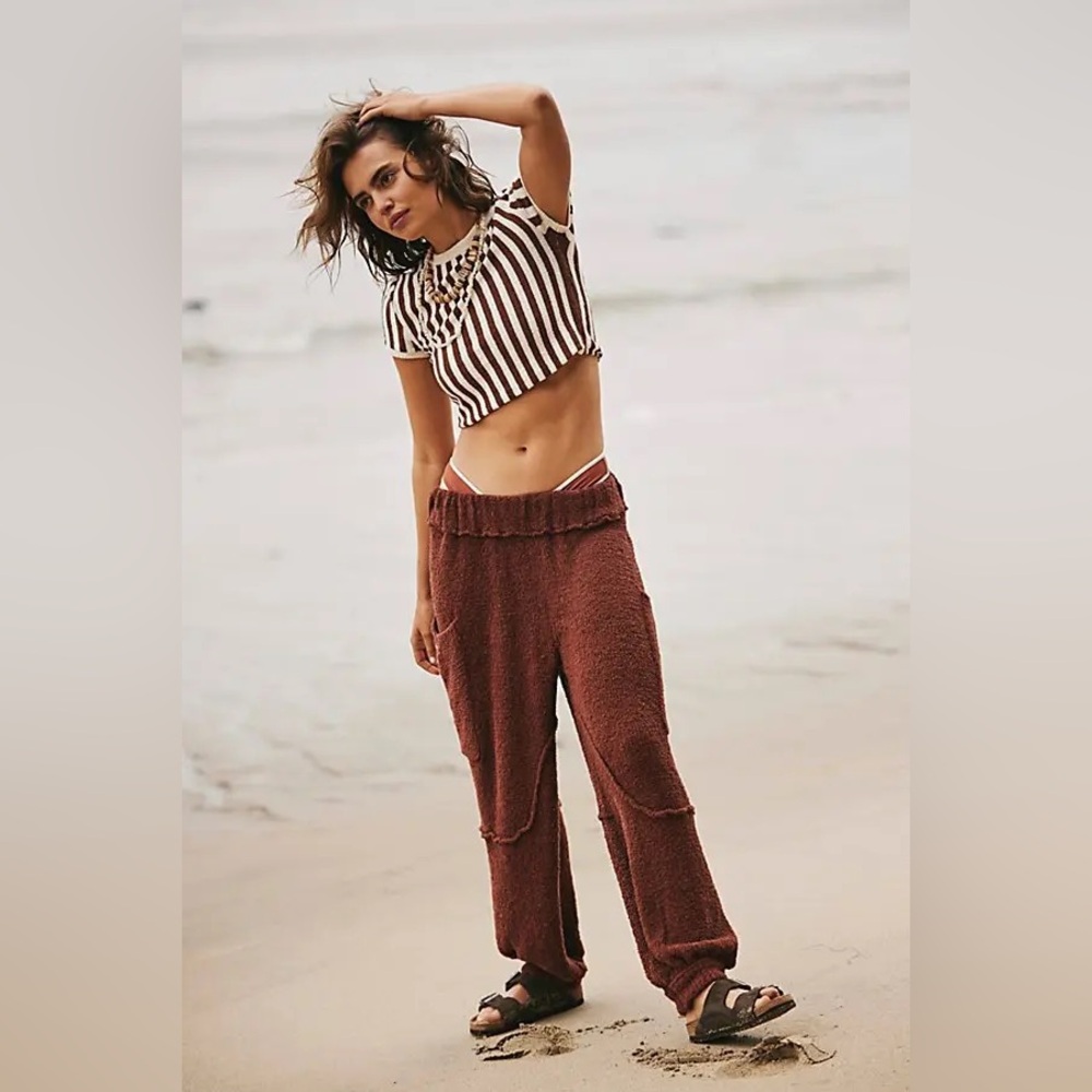 NWT Free People Beach Dane Terry Pants In Brownie